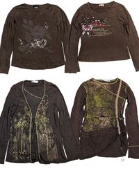 Y2K Fairy Grunge Earthy Brown Long Sleeve Tops Bun..