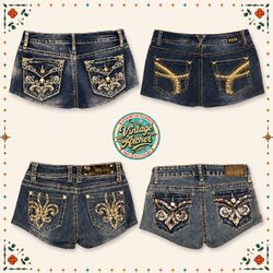 Y2K Low Rise Rhinestone Denim Shorts Mix :10pcs (S..