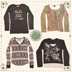 Y2K Assorted Henley & Long Sleeve Tops Bundle :10p..