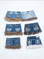 Y2K Fur Trim Denim Mini Skirts Wholesale Lot