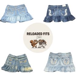 Upcycled Y2K Ruffle Denim Mini Skirt Collection