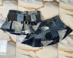 Upcycled Y2k Denim Patchwork Mini Skirt