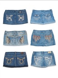 Retro 2000s Era Denim Micro Skirt Mix Glitter Pock..