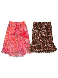 (FV-2580) Feminine Pink & Brown Bohemian Ruffle Sk..