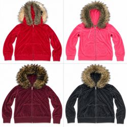 Juicy Couture Upcycled Velour Fur Trim Hoodies