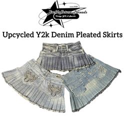 Upcycled Y2K Denim Pleated Micro Mini Skirts