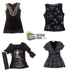 Women's Black Embellished Graphic Tops