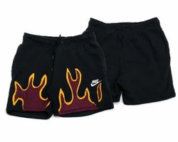 CR01667 Upcycled Flame-Panel Shorts