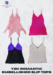 Y2K Romantic Embellished Slip Tops - EV2400