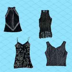Black Beaded and Sequin Tank Tops
