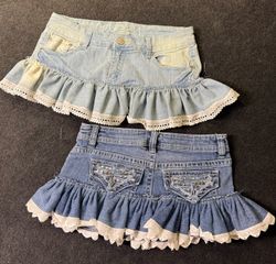 Upcycled Y2K Denim Ruffle Micro Mini Skirts