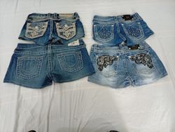 CR10887 Upcycled Mix-Branded Mini Denim Shorts