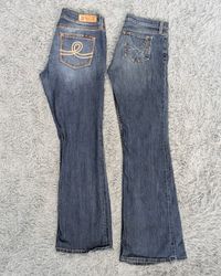 **Y2K Flare Denim – Embroidered 2000s Fashion Mix