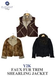Y2K Faux Fur Trim Shearling Jackets - EV0072