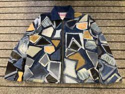 Upcycled Multi-Tone Geometric Patchwork Denim Jack..