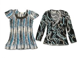 (FV-2561) Y2K Blue Abstract & Black Swirl Long Sle..