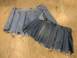 Upcycled Y2K Denim Pleated With Belt Mini Skirt