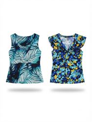 (FV-2153) Y2K Blue Printed Tops Bundle | Floral Ab..