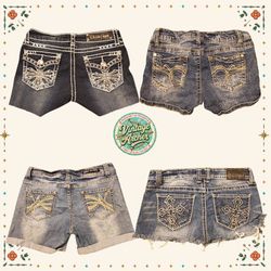 Y2K Western Chic Thick Stitch Embroidered Shorts B..