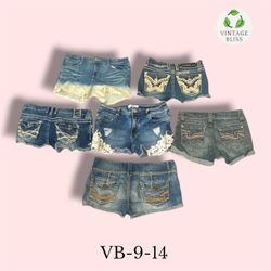Y2K Vintage Denim Embroidered Mini Shorts Wholesal..