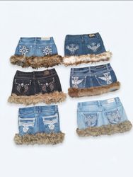 Vintage Y2K Rhinestone Pocket Denim Skirt Lot with..