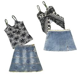 Y2k Denim Mini Skirts With Lace Details RE-3863