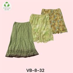 Vintage Y2K Green Floral Print Polyester Skirts Wh..
