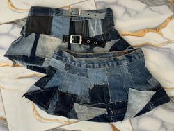 Upcycled Y2K Denim Patchwork Mini Skirt