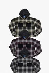 CR1084 Upcycled Hooded Flannel Shirt Jacket