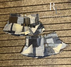 Upcycled Denim Patchwork Mini Skirts