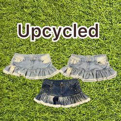 Upcycled Y2K Denim Ruffle Micro Mini Skirt