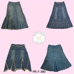 Women's Vintage Denim Maxi Skirt – Y2K Long Jean S..
