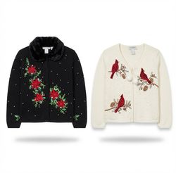 (FV-2787) Vintage Embroidered Floral Cardigans & F..