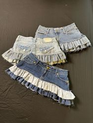 Upcycled Y2K Denim Multi Layered Ruffle Skirts