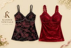 Velvet Lace Trim Camisoles Tops