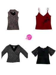 Y2K red and black unique mesh tops