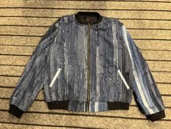 Upcycled Denim Bomber Striped Patchwork Jacket