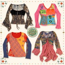 Y2K Gypsy Girl Patchwork & Flare Sleeve Tops :10pc..