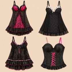 Y2K Pink & Black Lingerie Dress Bundle