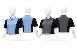 CR1421 Upcycled Polo Contrast Panel Cropped Shirt