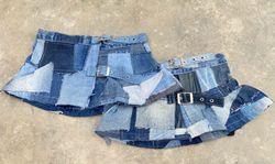 Upcycled Denim Patchwork Mini Skirt