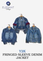 Y2K Fringed Sleeve Denim Jackets - EV0054