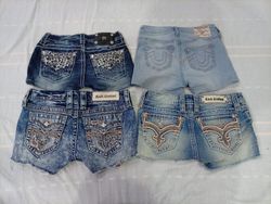 CR10634 Upcycled Mix Branded Mini Denim Shorts