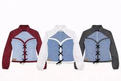 CR1288 Upcycle Denim Corset Collar Top