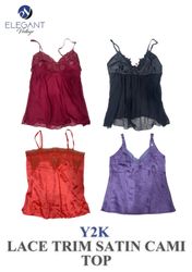 Y2K Lace Trim Satin Cami Tops - EV0081