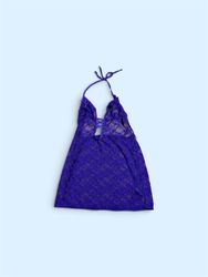 TH506 Y2K Vintage Mesh Slip Dress Embroidered Deta..