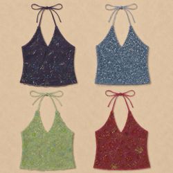 Y2k Upcycled Embellished Fairycore Halter Tops