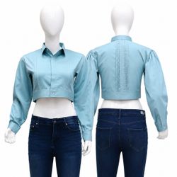CR1982 UPCYCLED PINTUCK CROPPED SHIRT