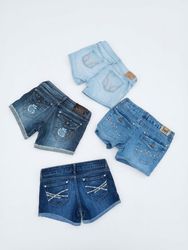 Women's Denim Shorts - Mixed Washes and Embellishe..