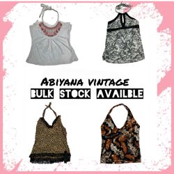 Y2K Halter Neck Tops - Vintage 90s Animal Print, C..